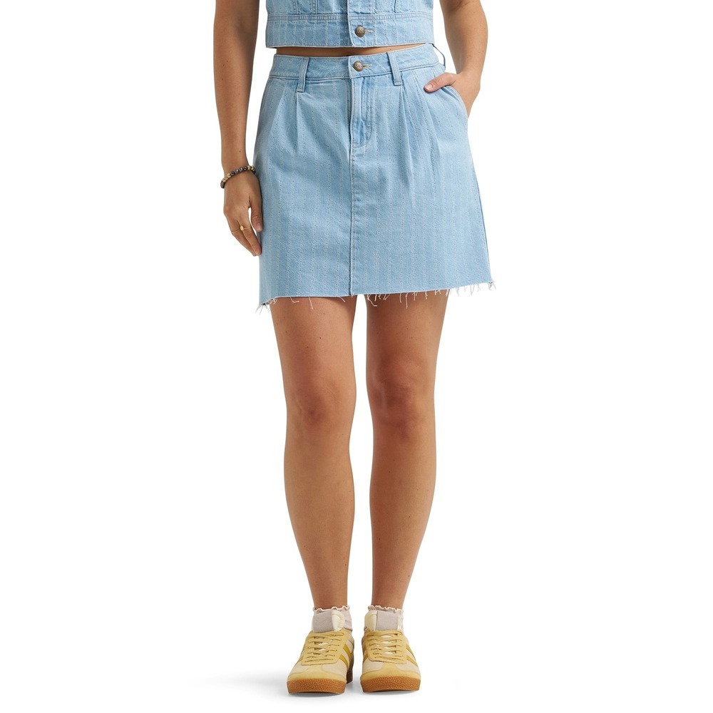 Lee Womens Heritage Mini Skirt Denim Kisses Size 4 Mid Rise Raw Hem NWT